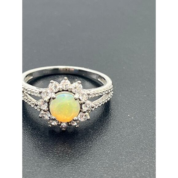 Sterling Silver Natural Opal Vibrant Colors Fire Halo CZ Split-shank Ring 7.5 - Picture 2 of 11